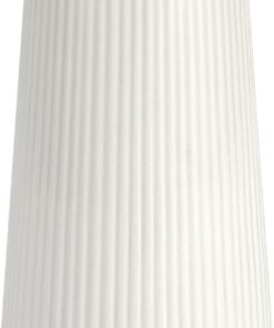 White Ceramic Tall Ribbed Vase for Home Decor