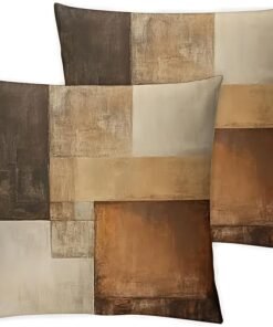 Modern Abstract Brown Geometric Throw Pillow Covers Set of 2