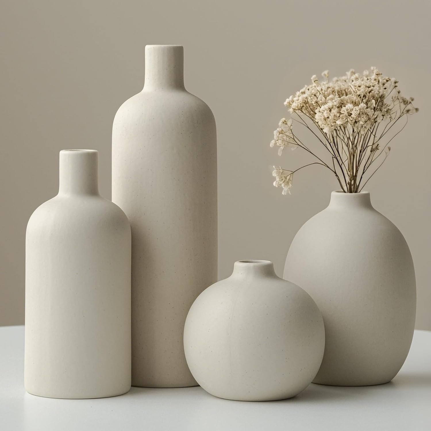 Neutral Ceramic Vase Set, 4 Piece Collection