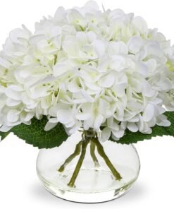 Artificial Hydrangea Flowers with Glass Vase