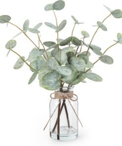 Green Artificial Eucalyptus Stems in Glass Vase
