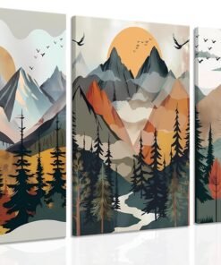 Boho Mountain Canvas Art Set of 3