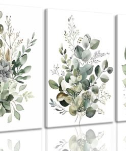 Sage Green Botanical Canvas Wall Art Set of 3