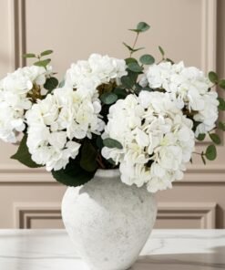 Realistic White Hydrangea and Eucalyptus Faux Arrangement
