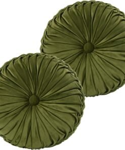 Olive Velvet Pleated Throw Pillow Set of 2