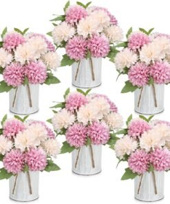 6 Pink and Champagne Flower Table Centerpieces