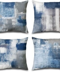 Set of 4 Blue and Grey Abstract Pillow Covers
