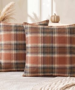 AVOIN Fall Caramel Brown Plaid Throw Pillow Covers Set